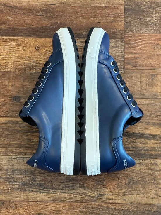 Karl Lagerfeld Paris Men\'s Leather Low Top Sneaker Designer Navy Blue Size 8